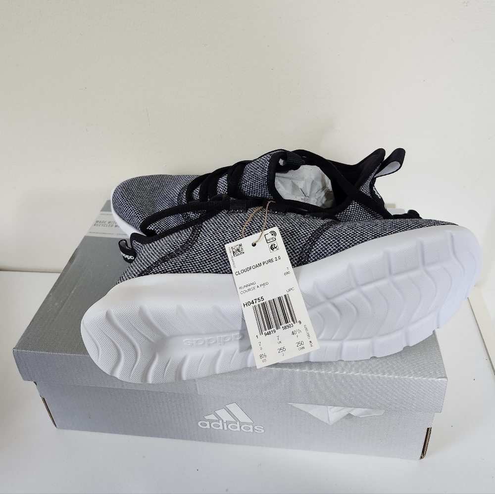 NWT Adidas Cloudfoam Pure 2.0 Womens 8.5 Gray Black Sneakers Running Shoes W/box